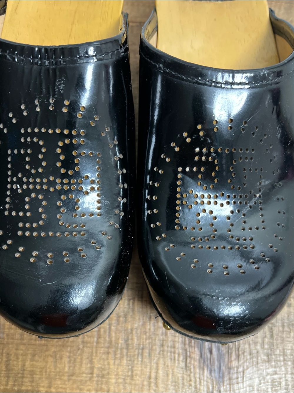 Tory Burch Black Perforated Patent Leather Clog Mules